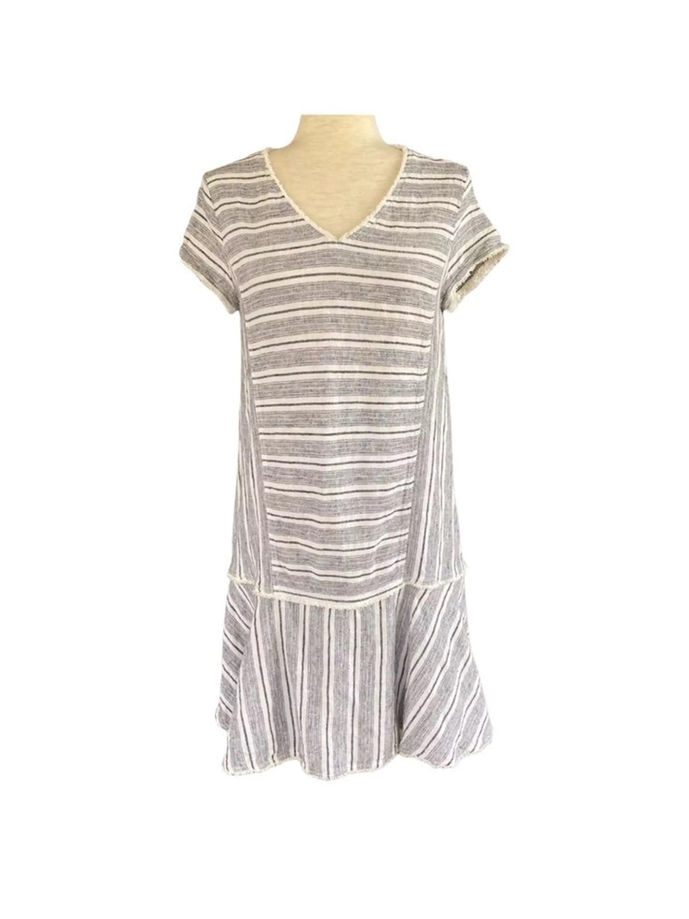 Caslon Striped V-Neck Drop-Waist Midi Dress in Blue and White